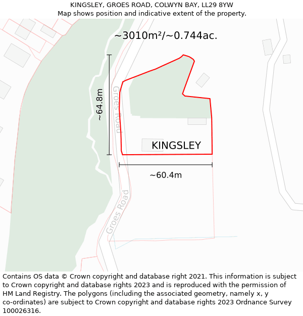 KINGSLEY, GROES ROAD, COLWYN BAY, LL29 8YW: Plot and title map