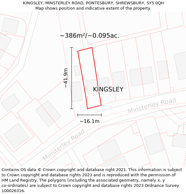 KINGSLEY, MINSTERLEY ROAD, PONTESBURY, SHREWSBURY, SY5 0QH: Plot and title map