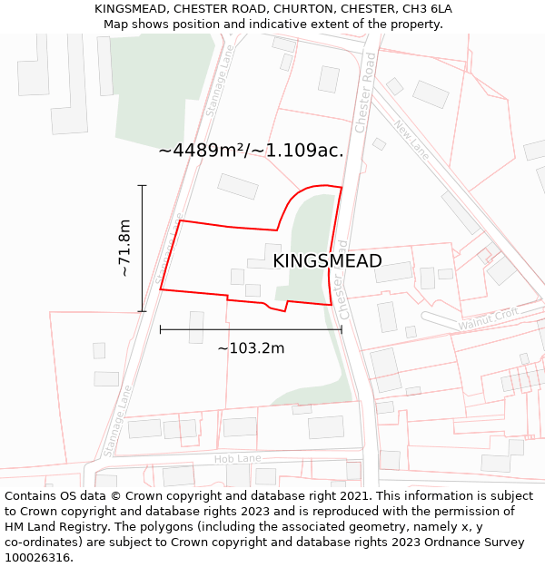 KINGSMEAD, CHESTER ROAD, CHURTON, CHESTER, CH3 6LA: Plot and title map