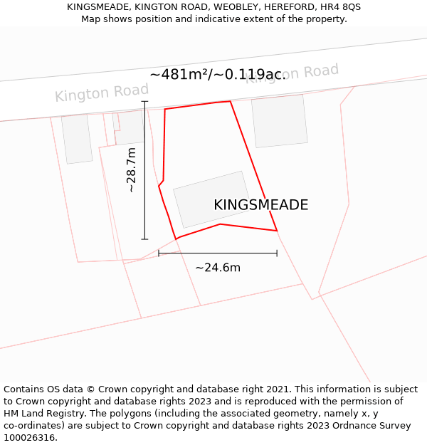 KINGSMEADE, KINGTON ROAD, WEOBLEY, HEREFORD, HR4 8QS: Plot and title map