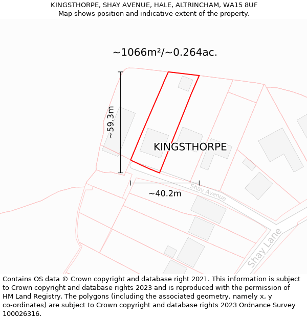 KINGSTHORPE, SHAY AVENUE, HALE, ALTRINCHAM, WA15 8UF: Plot and title map