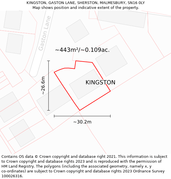 KINGSTON, GASTON LANE, SHERSTON, MALMESBURY, SN16 0LY: Plot and title map