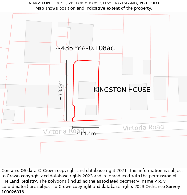 KINGSTON HOUSE, VICTORIA ROAD, HAYLING ISLAND, PO11 0LU: Plot and title map