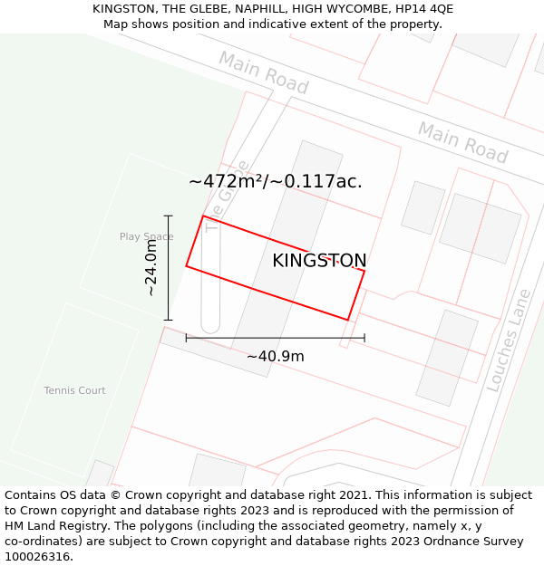 KINGSTON, THE GLEBE, NAPHILL, HIGH WYCOMBE, HP14 4QE: Plot and title map