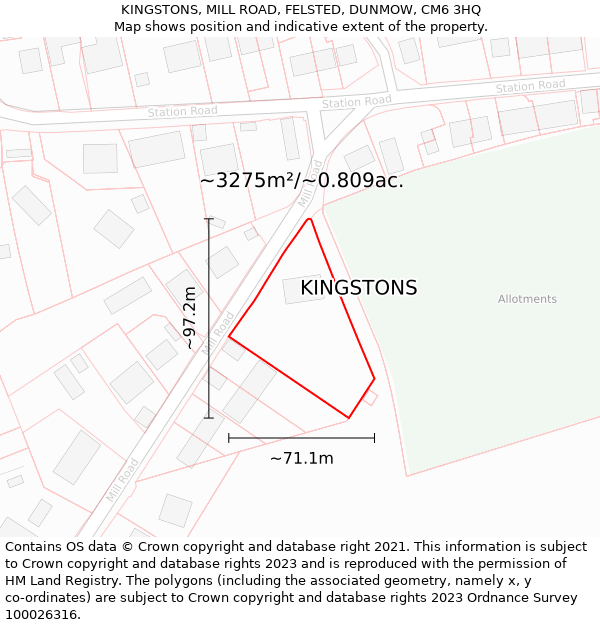 KINGSTONS, MILL ROAD, FELSTED, DUNMOW, CM6 3HQ: Plot and title map