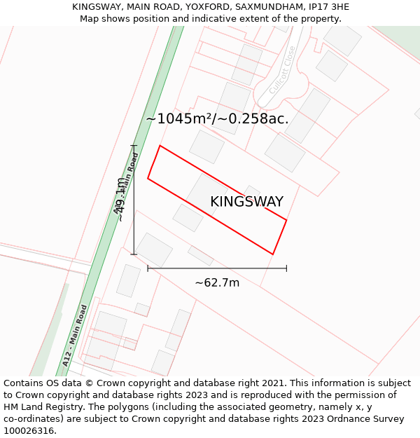 KINGSWAY, MAIN ROAD, YOXFORD, SAXMUNDHAM, IP17 3HE: Plot and title map