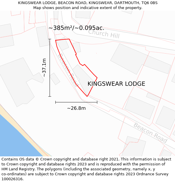KINGSWEAR LODGE, BEACON ROAD, KINGSWEAR, DARTMOUTH, TQ6 0BS: Plot and title map