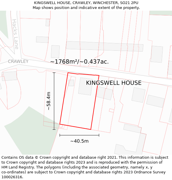 KINGSWELL HOUSE, CRAWLEY, WINCHESTER, SO21 2PU: Plot and title map