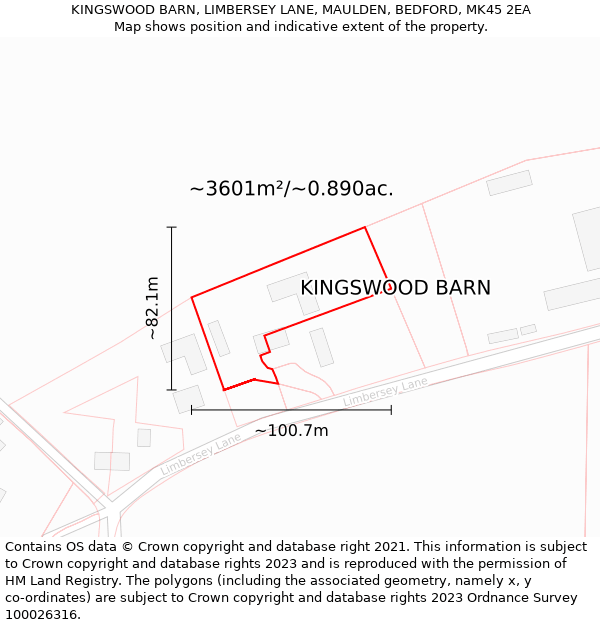 KINGSWOOD BARN, LIMBERSEY LANE, MAULDEN, BEDFORD, MK45 2EA: Plot and title map