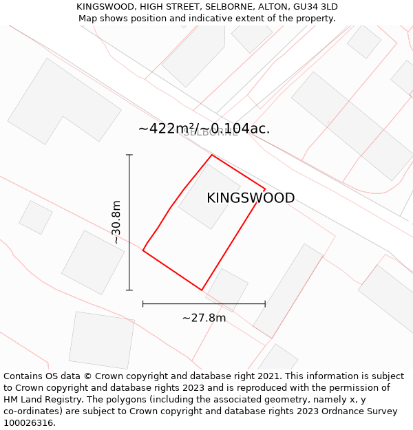 KINGSWOOD, HIGH STREET, SELBORNE, ALTON, GU34 3LD: Plot and title map