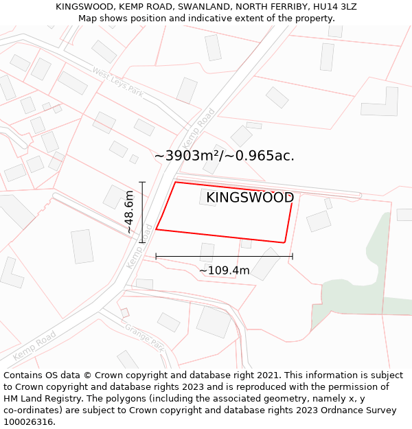 KINGSWOOD, KEMP ROAD, SWANLAND, NORTH FERRIBY, HU14 3LZ: Plot and title map