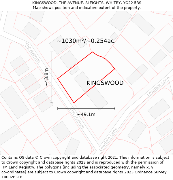 KINGSWOOD, THE AVENUE, SLEIGHTS, WHITBY, YO22 5BS: Plot and title map