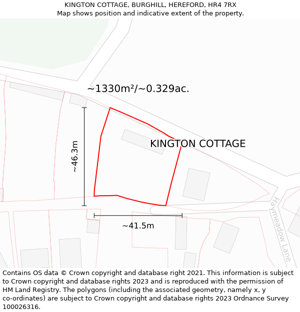 KINGTON COTTAGE, BURGHILL, HEREFORD, HR4 7RX: Plot and title map