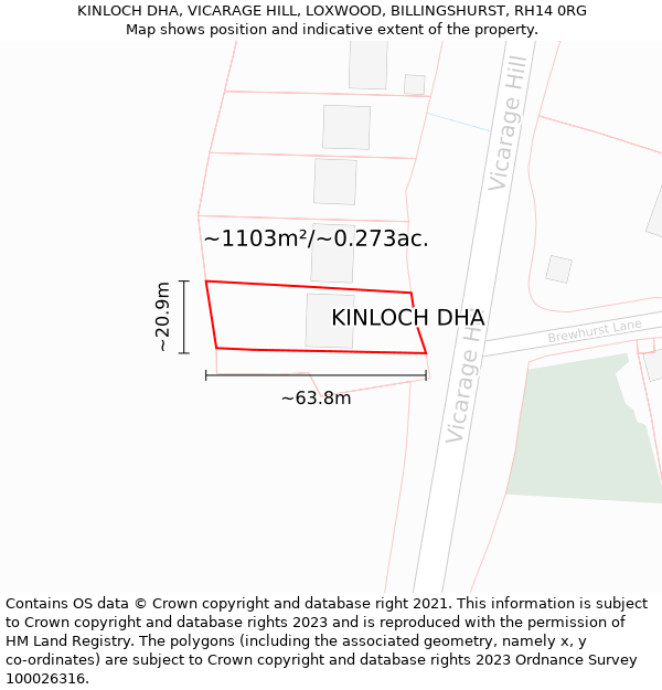 KINLOCH DHA, VICARAGE HILL, LOXWOOD, BILLINGSHURST, RH14 0RG: Plot and title map