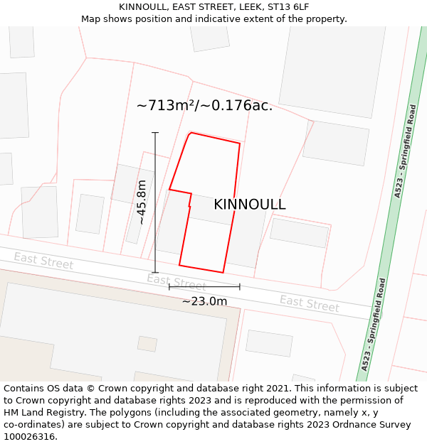 KINNOULL, EAST STREET, LEEK, ST13 6LF: Plot and title map