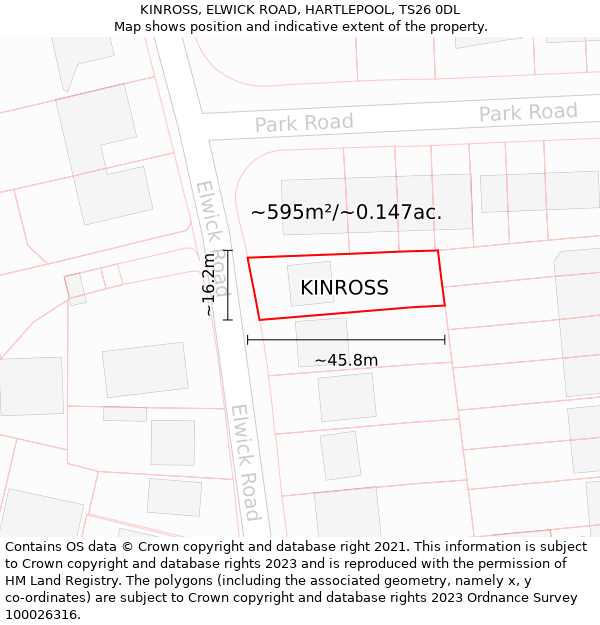 KINROSS, ELWICK ROAD, HARTLEPOOL, TS26 0DL: Plot and title map