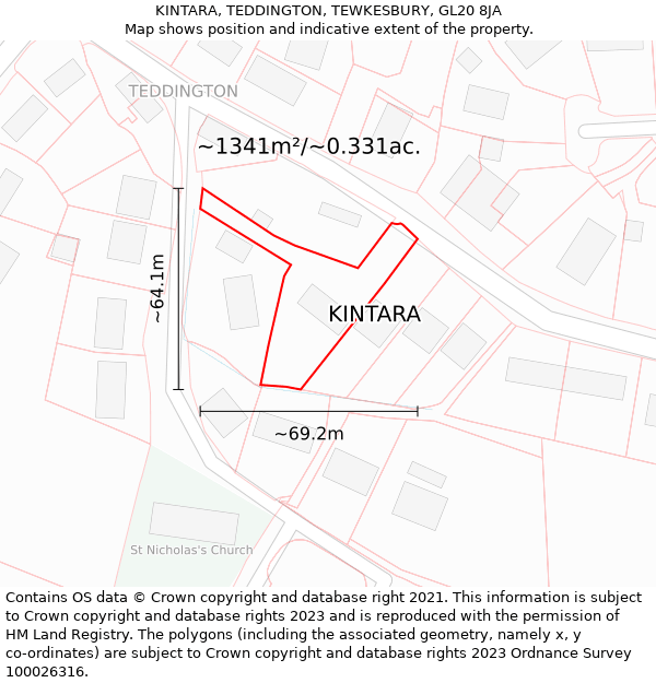 KINTARA, TEDDINGTON, TEWKESBURY, GL20 8JA: Plot and title map