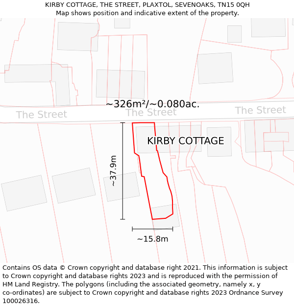 KIRBY COTTAGE, THE STREET, PLAXTOL, SEVENOAKS, TN15 0QH: Plot and title map