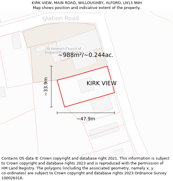 KIRK VIEW, MAIN ROAD, WILLOUGHBY, ALFORD, LN13 9NH: Plot and title map