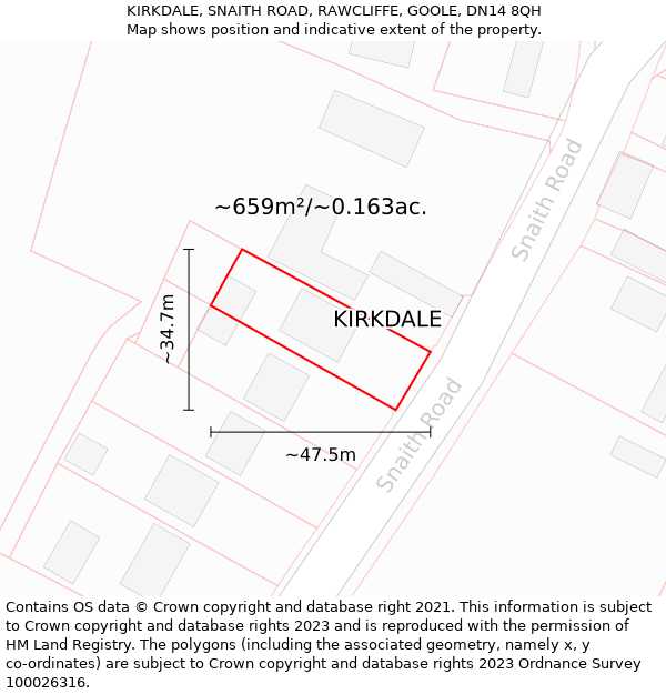 KIRKDALE, SNAITH ROAD, RAWCLIFFE, GOOLE, DN14 8QH: Plot and title map