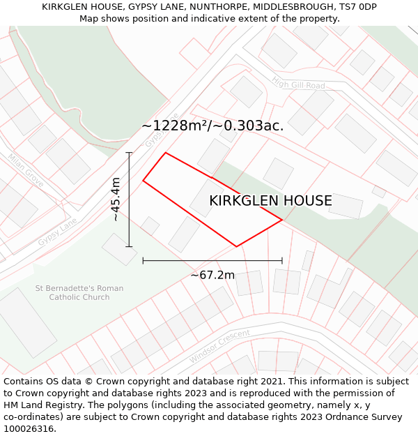 KIRKGLEN HOUSE, GYPSY LANE, NUNTHORPE, MIDDLESBROUGH, TS7 0DP: Plot and title map