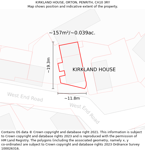 KIRKLAND HOUSE, ORTON, PENRITH, CA10 3RY: Plot and title map