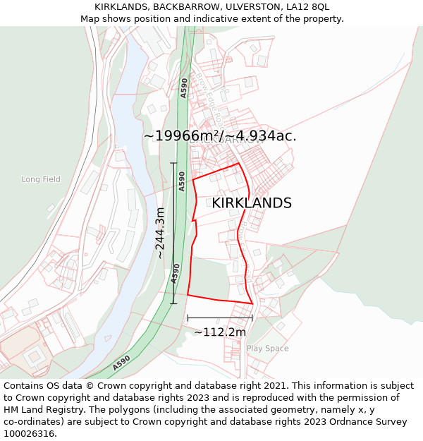 KIRKLANDS, BACKBARROW, ULVERSTON, LA12 8QL: Plot and title map