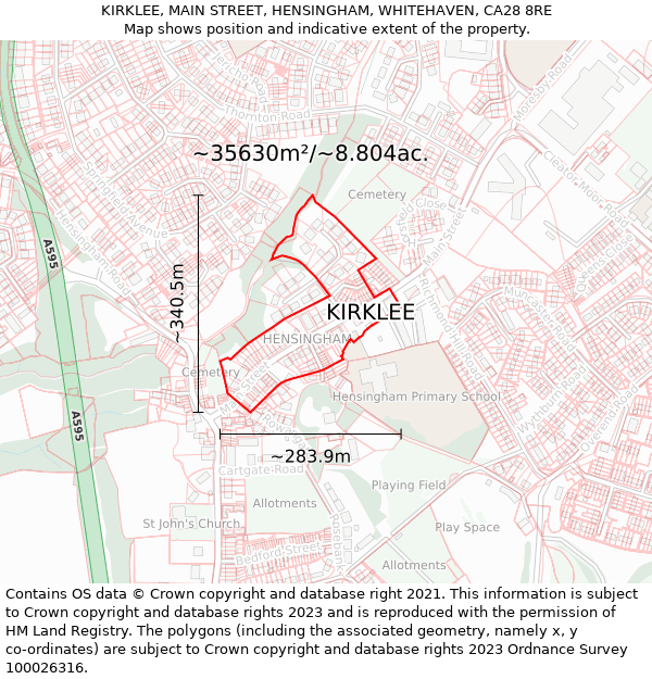 KIRKLEE, MAIN STREET, HENSINGHAM, WHITEHAVEN, CA28 8RE: Plot and title map