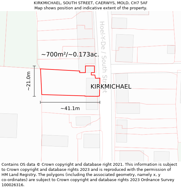 KIRKMICHAEL, SOUTH STREET, CAERWYS, MOLD, CH7 5AF: Plot and title map