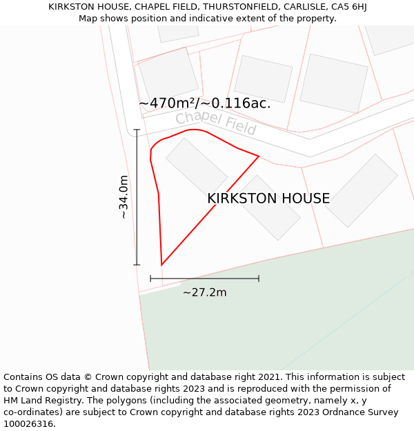 KIRKSTON HOUSE, CHAPEL FIELD, THURSTONFIELD, CARLISLE, CA5 6HJ: Plot and title map