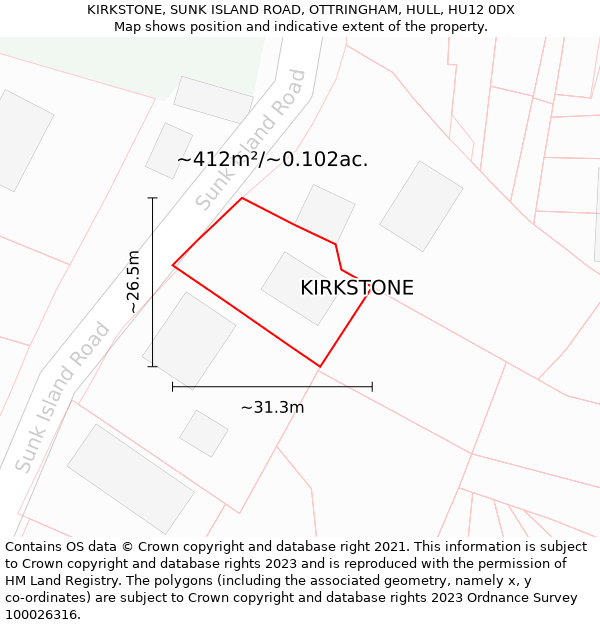 KIRKSTONE, SUNK ISLAND ROAD, OTTRINGHAM, HULL, HU12 0DX: Plot and title map