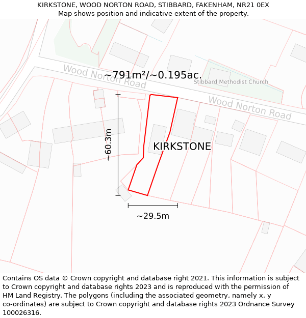 KIRKSTONE, WOOD NORTON ROAD, STIBBARD, FAKENHAM, NR21 0EX: Plot and title map