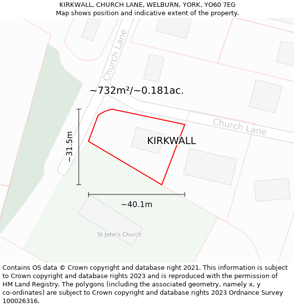 KIRKWALL, CHURCH LANE, WELBURN, YORK, YO60 7EG: Plot and title map