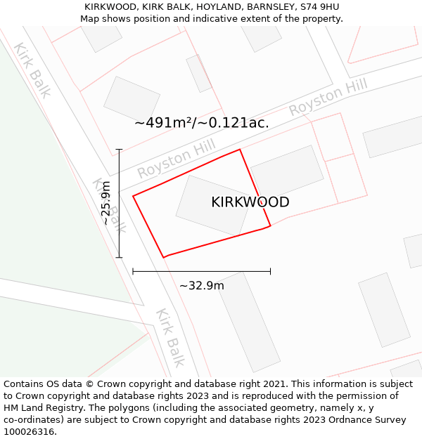 KIRKWOOD, KIRK BALK, HOYLAND, BARNSLEY, S74 9HU: Plot and title map