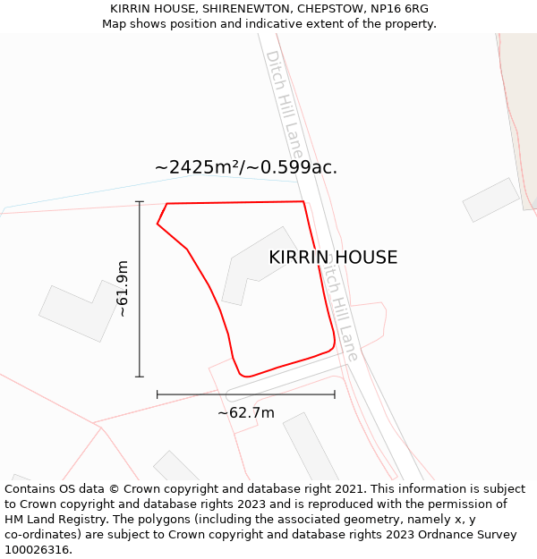 KIRRIN HOUSE, SHIRENEWTON, CHEPSTOW, NP16 6RG: Plot and title map