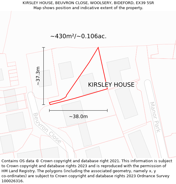 KIRSLEY HOUSE, BEUVRON CLOSE, WOOLSERY, BIDEFORD, EX39 5SR: Plot and title map
