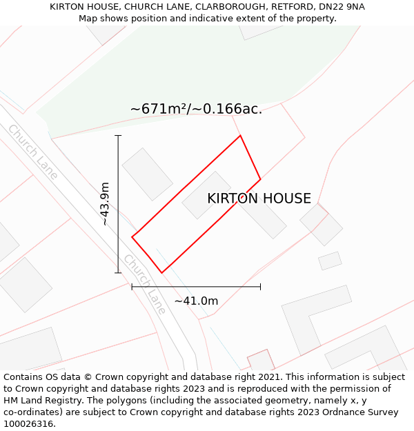 KIRTON HOUSE, CHURCH LANE, CLARBOROUGH, RETFORD, DN22 9NA: Plot and title map