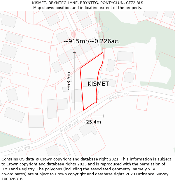 KISMET, BRYNTEG LANE, BRYNTEG, PONTYCLUN, CF72 8LS: Plot and title map