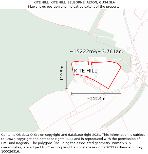 KITE HILL, KITE HILL, SELBORNE, ALTON, GU34 3LA: Plot and title map