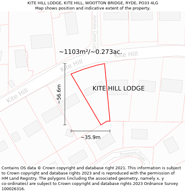 KITE HILL LODGE, KITE HILL, WOOTTON BRIDGE, RYDE, PO33 4LG: Plot and title map