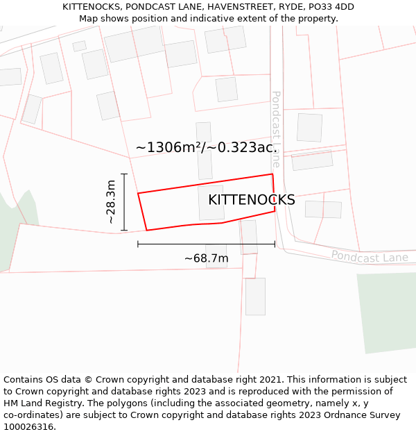 KITTENOCKS, PONDCAST LANE, HAVENSTREET, RYDE, PO33 4DD: Plot and title map