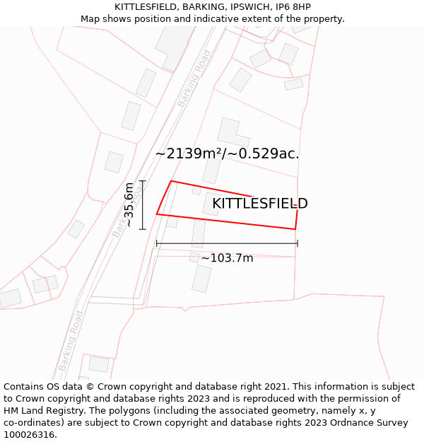 KITTLESFIELD, BARKING, IPSWICH, IP6 8HP: Plot and title map