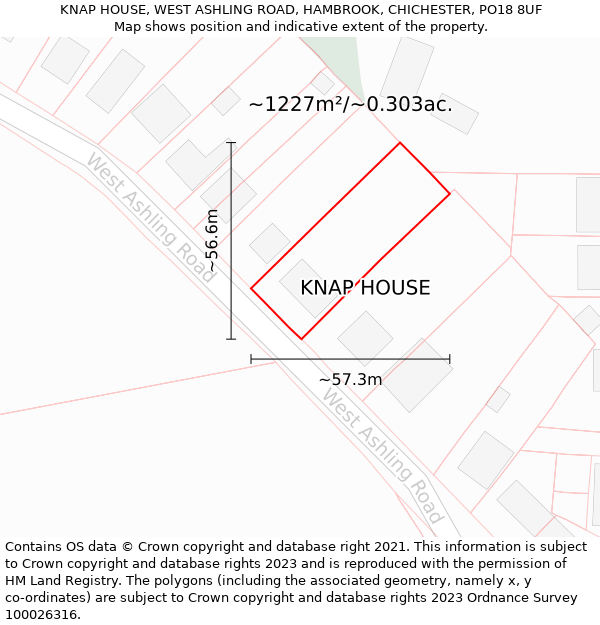 KNAP HOUSE, WEST ASHLING ROAD, HAMBROOK, CHICHESTER, PO18 8UF: Plot and title map