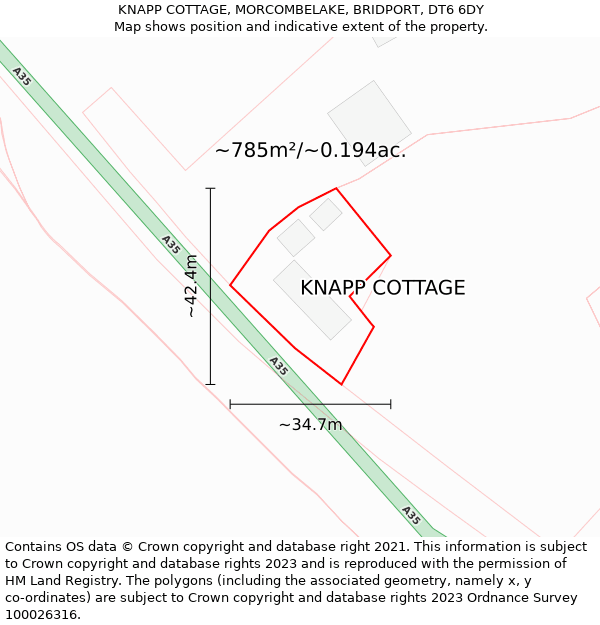 KNAPP COTTAGE, MORCOMBELAKE, BRIDPORT, DT6 6DY: Plot and title map