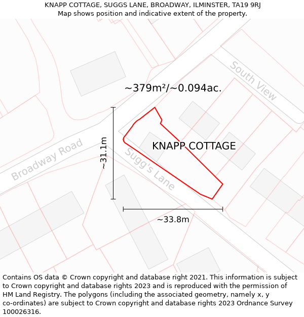 KNAPP COTTAGE, SUGGS LANE, BROADWAY, ILMINSTER, TA19 9RJ: Plot and title map