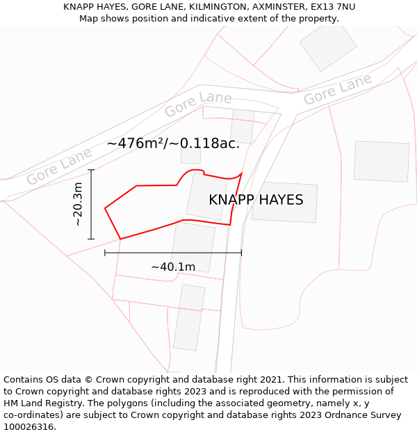 KNAPP HAYES, GORE LANE, KILMINGTON, AXMINSTER, EX13 7NU: Plot and title map