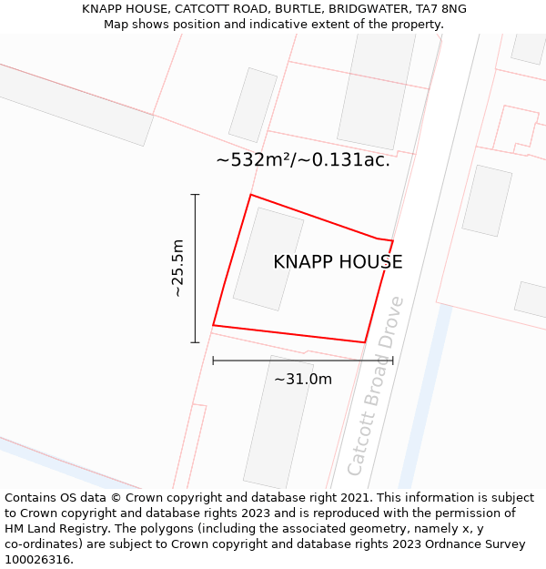 KNAPP HOUSE, CATCOTT ROAD, BURTLE, BRIDGWATER, TA7 8NG: Plot and title map