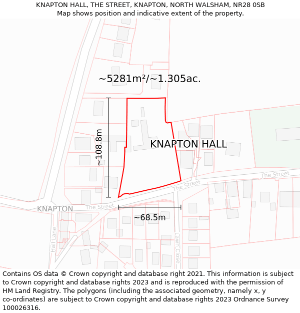 KNAPTON HALL, THE STREET, KNAPTON, NORTH WALSHAM, NR28 0SB: Plot and title map