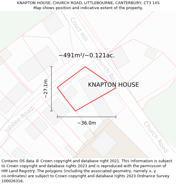 KNAPTON HOUSE, CHURCH ROAD, LITTLEBOURNE, CANTERBURY, CT3 1XS: Plot and title map
