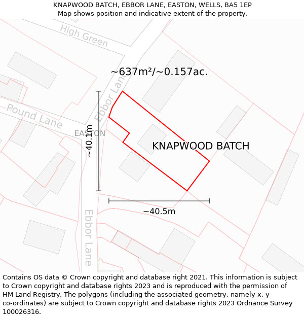 KNAPWOOD BATCH, EBBOR LANE, EASTON, WELLS, BA5 1EP: Plot and title map